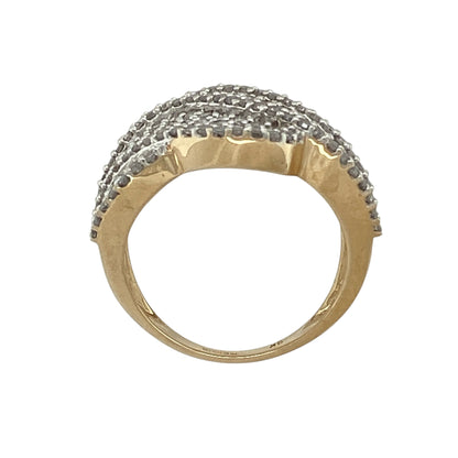 9ct Gold & Diamond Set Multi Stone Wide Twist Style Band Ring