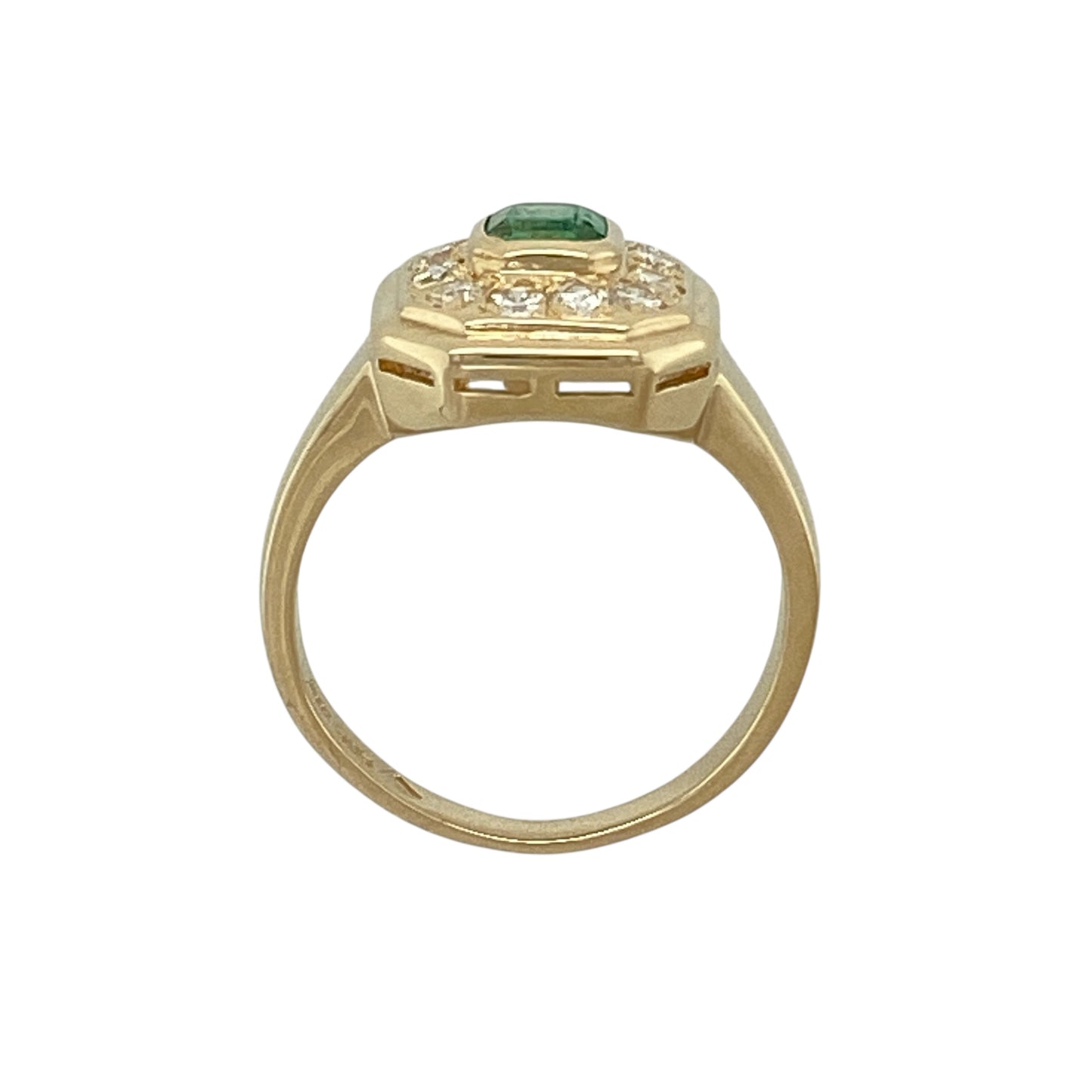 14ct Gold Diamond & Emerald Set Halo Ring