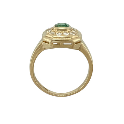 14ct Gold Diamond & Emerald Set Halo Ring
