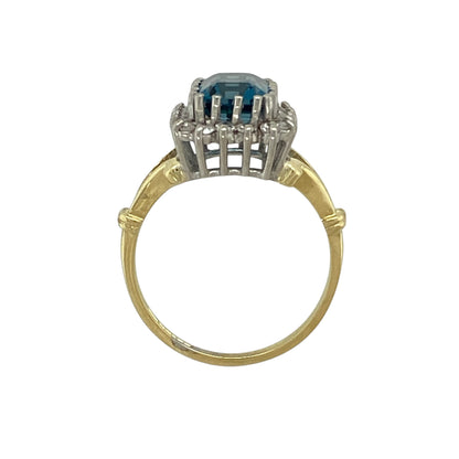 18ct Gold Diamond & Blue Topaz Set Cluster Ring