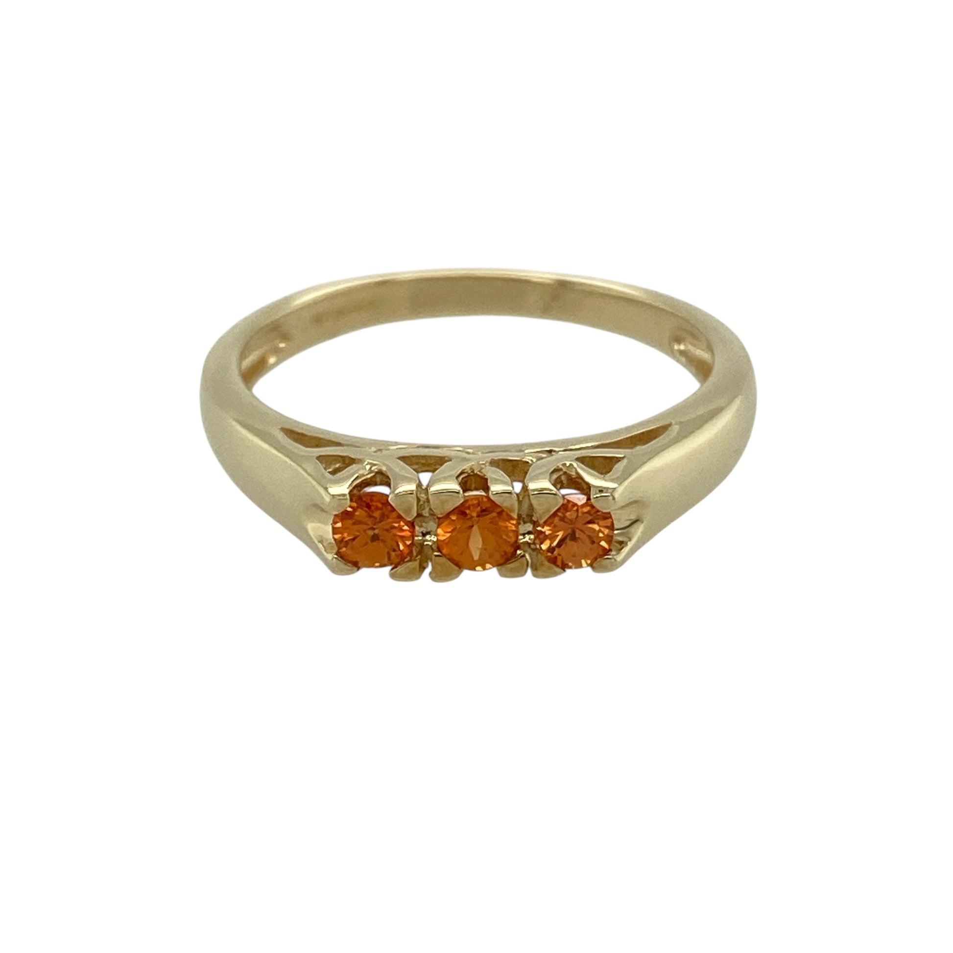 9ct Gold & Orange Sapphire Set Trilogy Ring