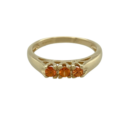 9ct Gold & Orange Sapphire Set Trilogy Ring