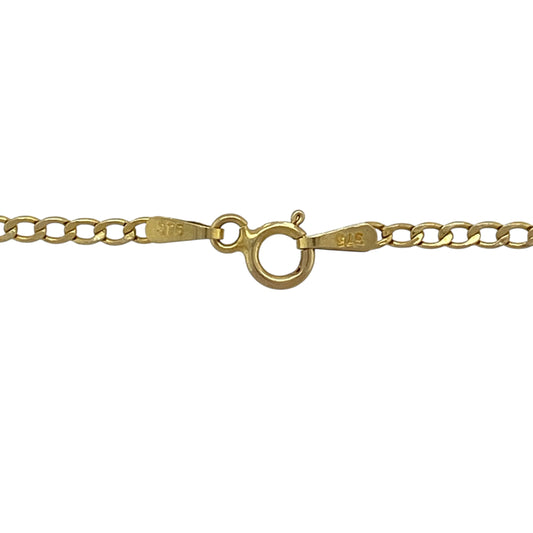 Bring simple elegance and everyday versatility to your jewellery collection with this pre-owned 9ct yellow gold curb chain, a classic piece designed for effortless styling.

Design: This chain features a traditional curb link pattern, offering a clean and timeless profile that pairs easily with a pendant or stands out worn alone.
Material: Made from 9-carat yellow gold, the warm polished finish enhances the chain’s classic appeal.