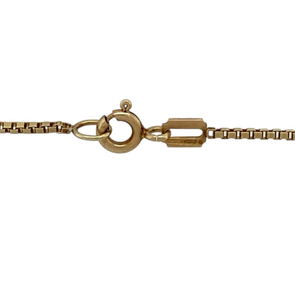 Bring clean lines and timeless simplicity to your jewellery collection with this pre-owned 9ct yellow gold box chain, a versatile piece perfect for everyday wear or pairing with a pendant.

Design: This chain features a classic box link construction, creating a smooth, structured profile with a refined, modern edge.
Material: Made from 9-carat yellow gold, the warm polished finish enhances the chain’s sleek and understated appearance.