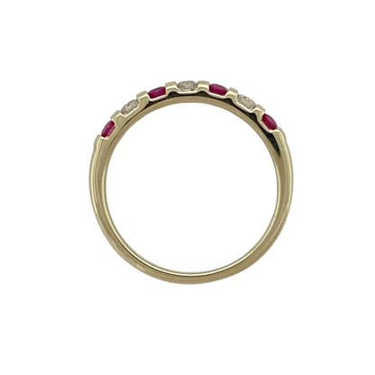 9ct Gold Diamond & Ruby Set Band Ring