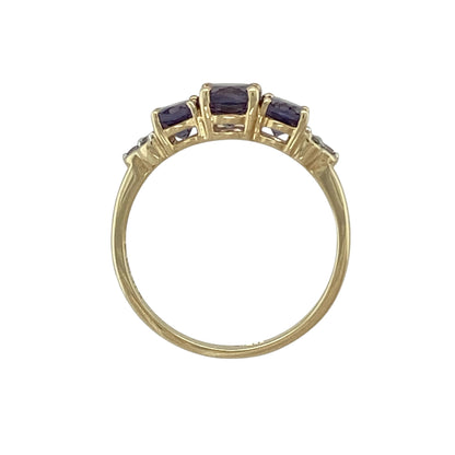 9ct Gold Diamond & Tanzanite Set Trilogy Ring