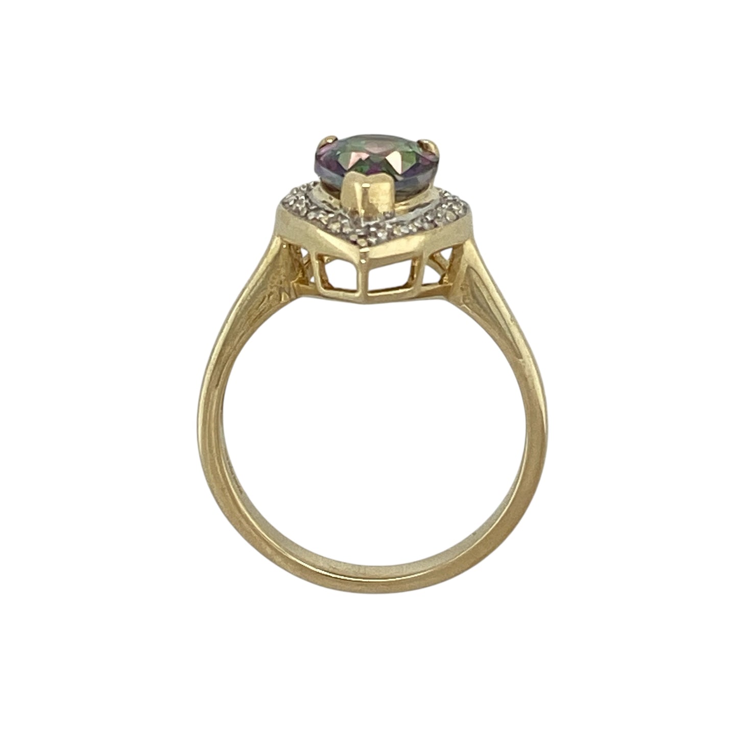 9ct Gold Diamond & Mystic Topaz Set Teardrop Ring