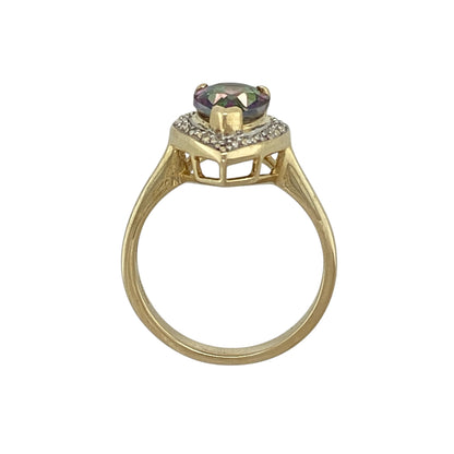 9ct Gold Diamond & Mystic Topaz Set Teardrop Ring