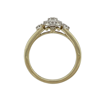 9ct Gold & Diamond Set Oval Halo Cluster Ring
