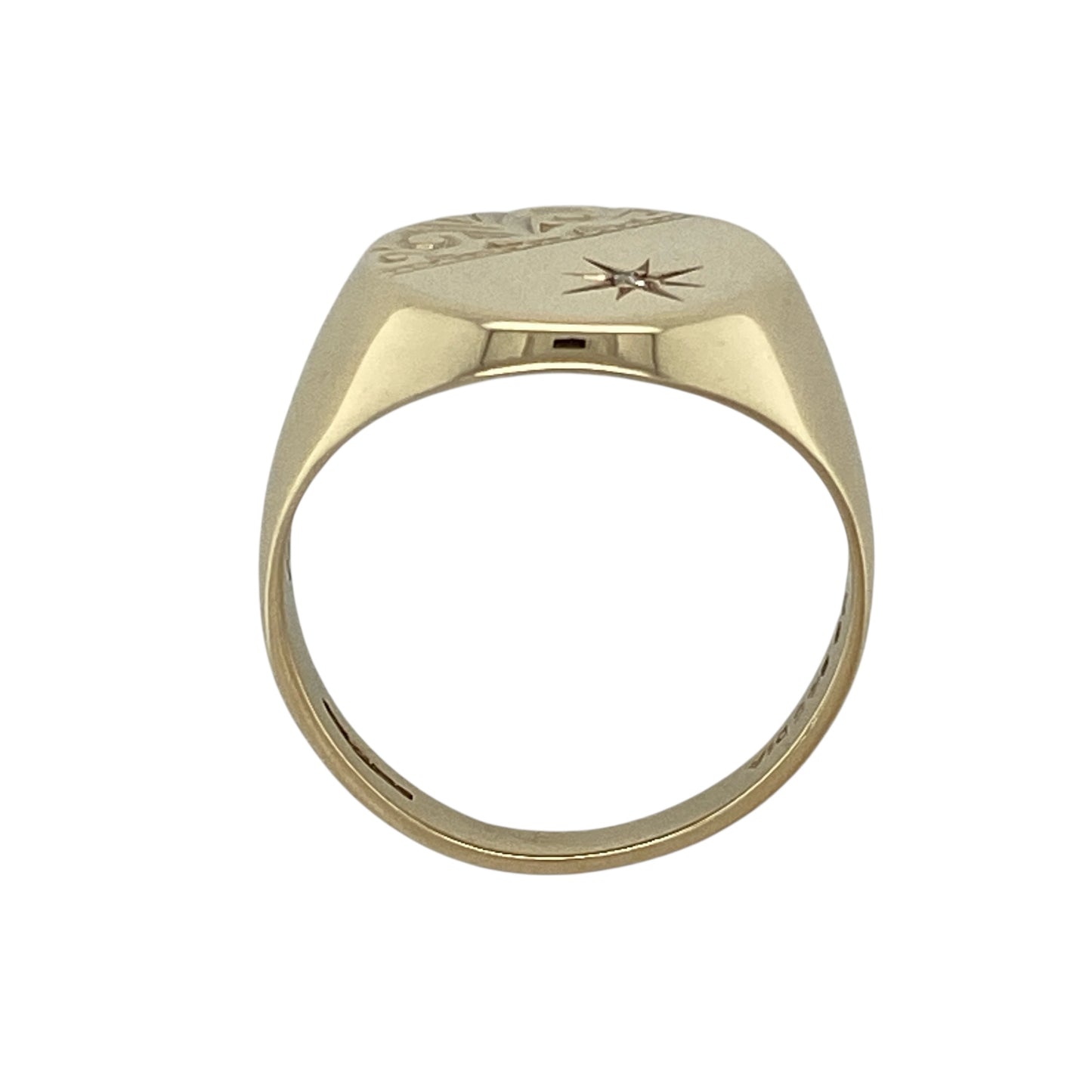 9ct Gold & Diamond Set Patterned Oval Signet Ring