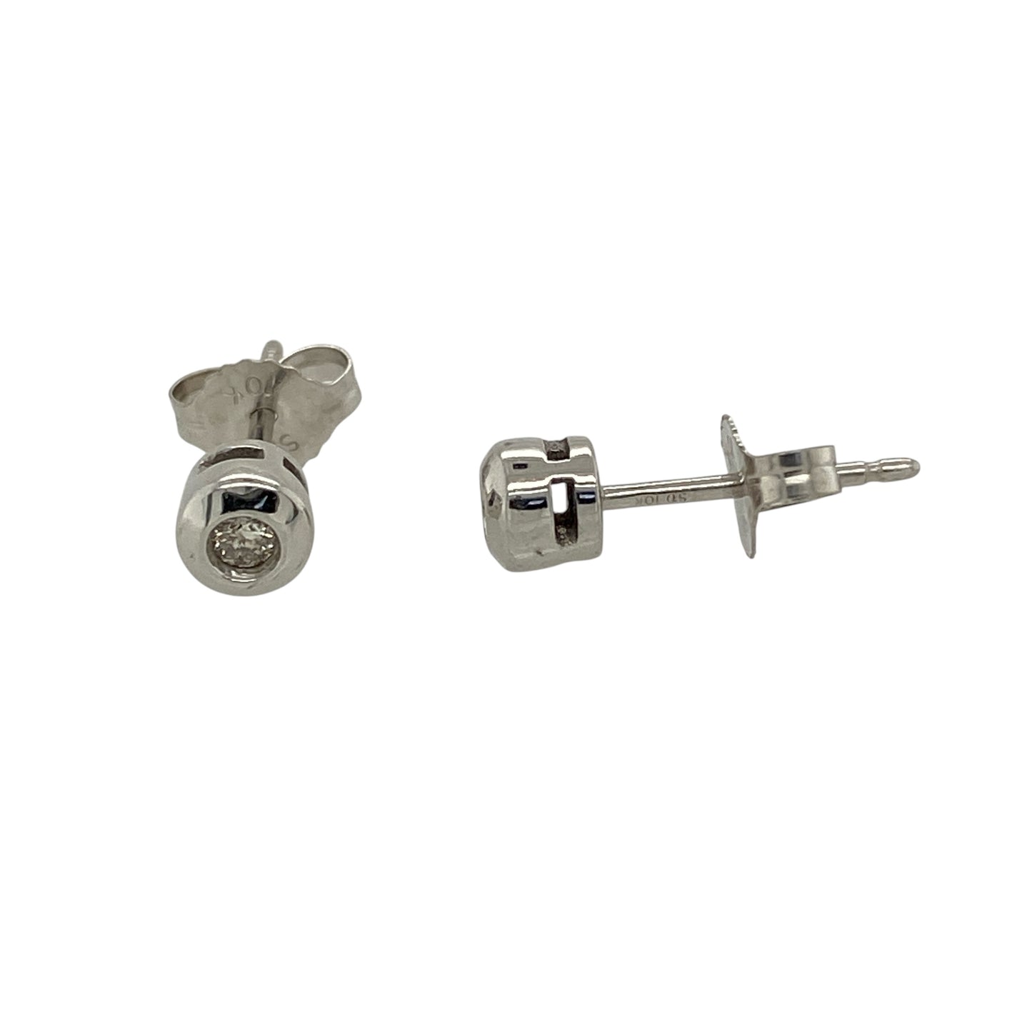 10ct White Gold & Diamond Rubover Set Stud Earrings