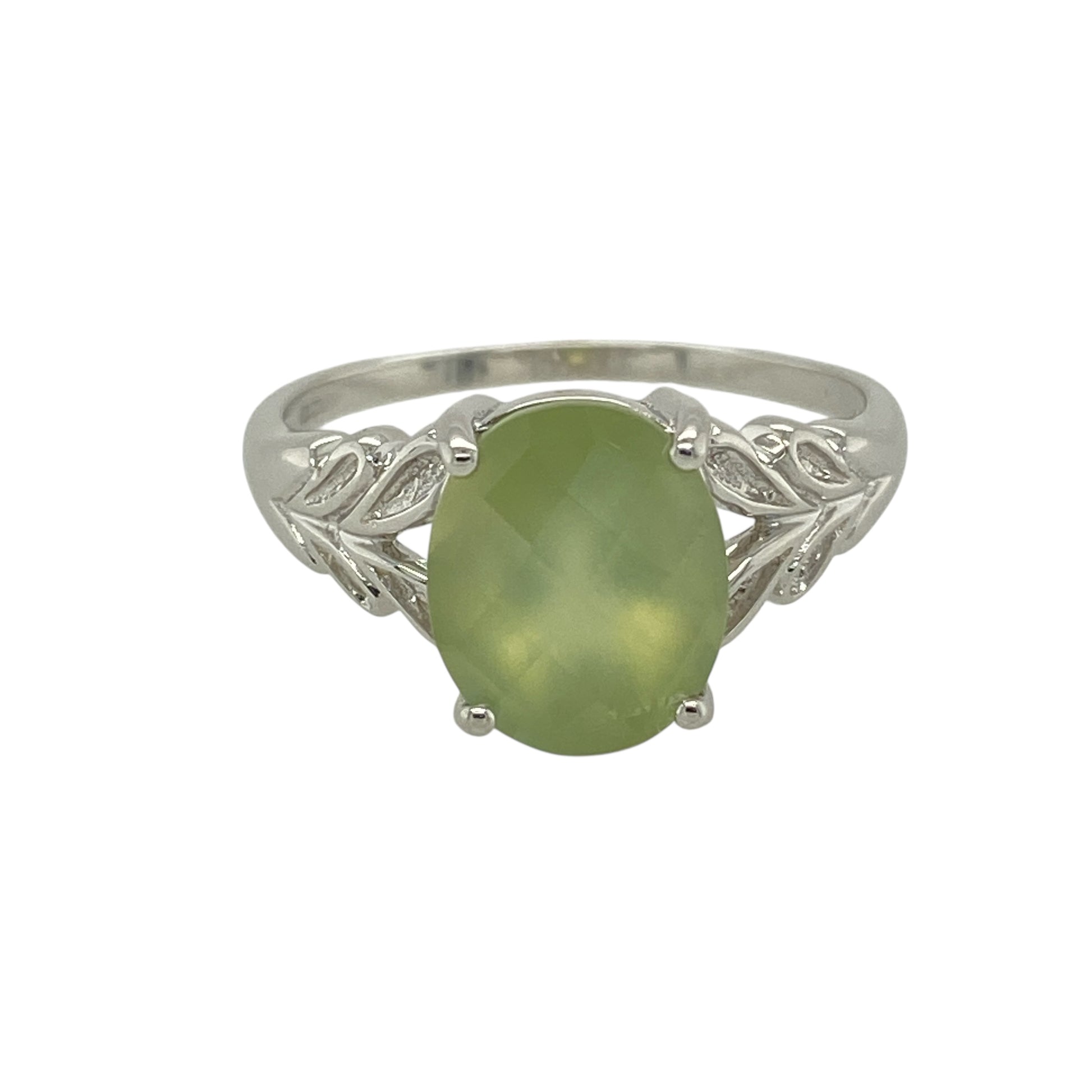 9ct White Gold & Prehnite Set Ring