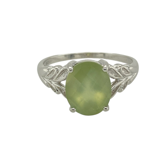9ct White Gold & Prehnite Set Ring