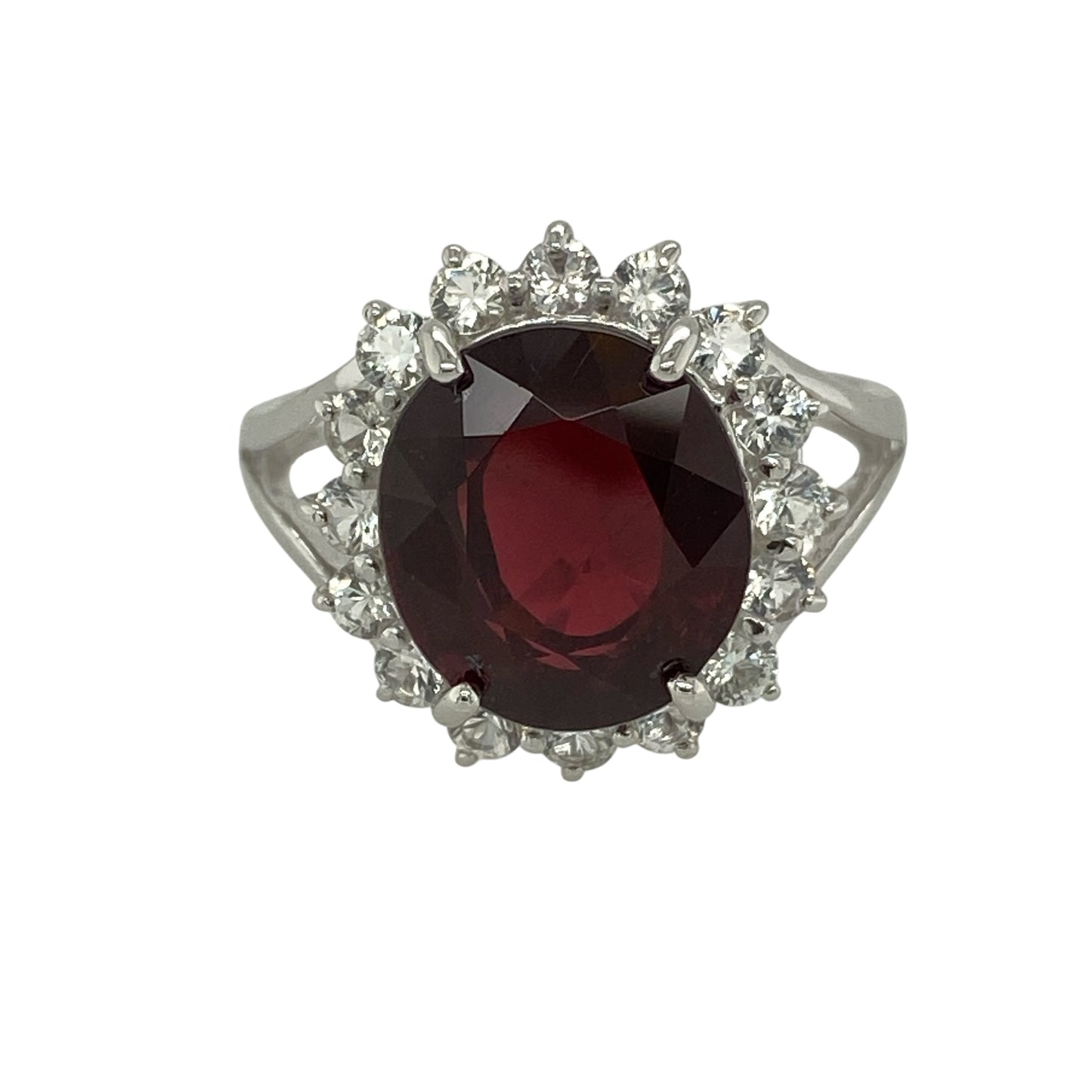 9ct White Gold Raspberry Rhodolite & White Sapphire Set Cluster Ring