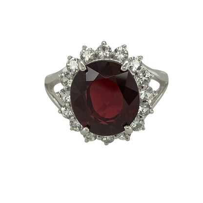 9ct White Gold Raspberry Rhodolite & White Sapphire Set Cluster Ring