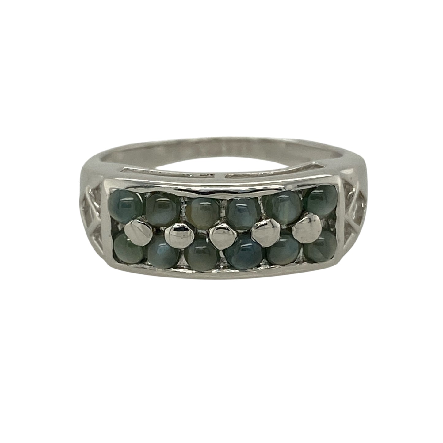 9ct White Gold & Alexandrite Cats Eye Set Band Ring