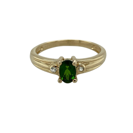 9ct Gold Russian Diopside & White Topaz Set Ring
