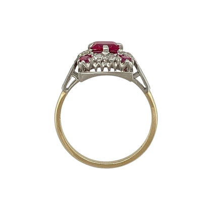 9ct Gold Ruby & Cubic Zirconia Set Square Cluster Ring