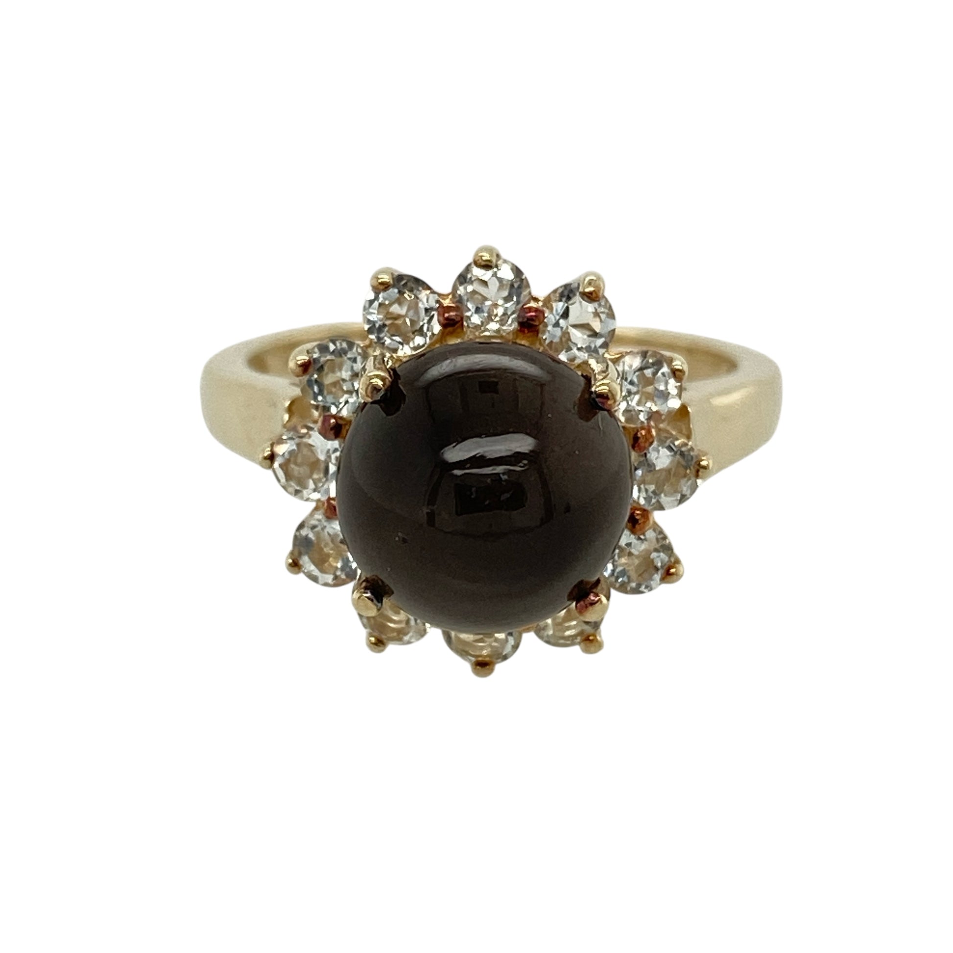9ct Gold Cats Eye & White Topaz Set Cluster Ring