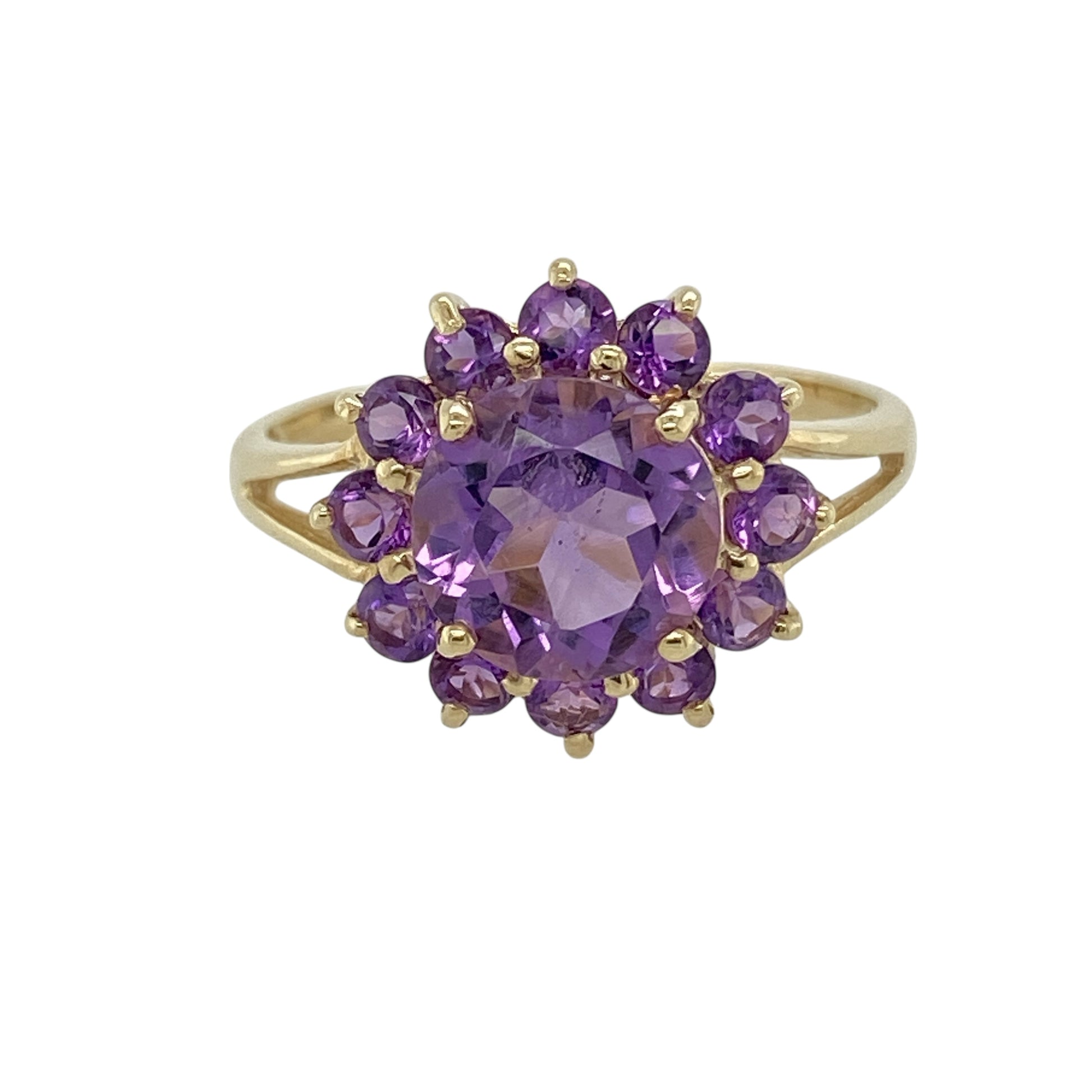 9ct Gold & Amethyst Set Cluster Ring