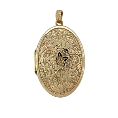 9ct Gold Flower Patterned Oval Locket