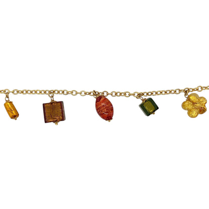9ct Gold & Multi Coloured Murano Glass Style Bead 7.25" Bracelet