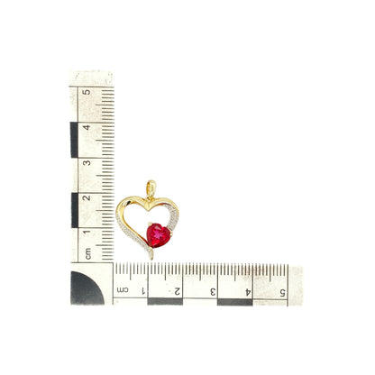9ct Gold Diamond & Ruby Set Heart Pendant