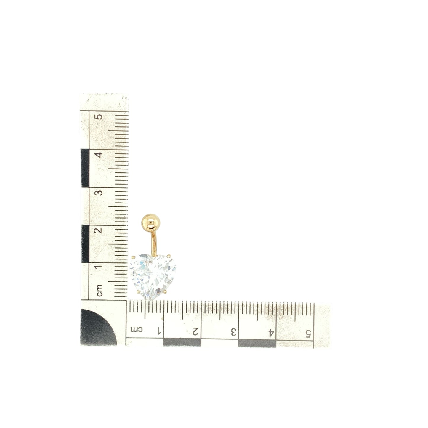 9ct Gold & Cubic Zirconia Set Heart Belly Bar