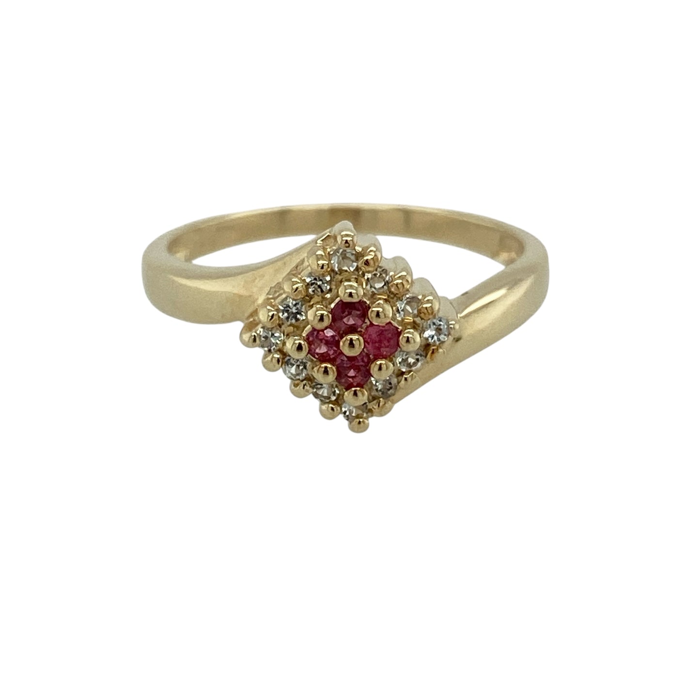 9ct Gold Red Spinel & White Topaz Set Cluster Ring