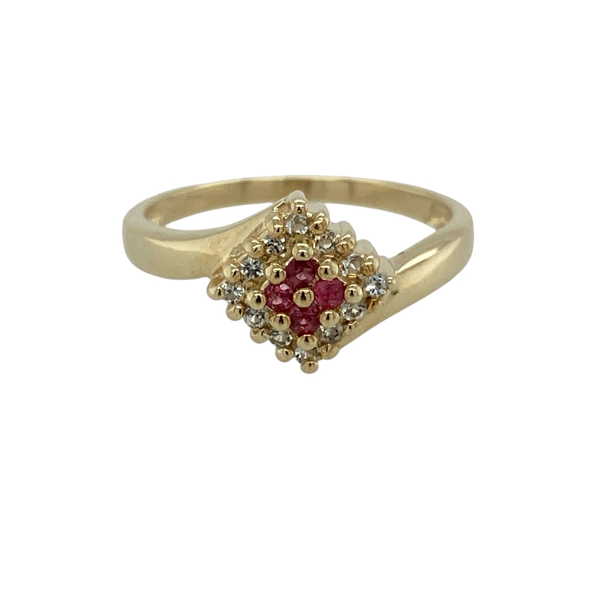 9ct Gold Red Spinel & White Topaz Set Cluster Ring