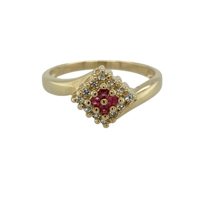 9ct Gold Red Spinel & White Topaz Set Cluster Ring