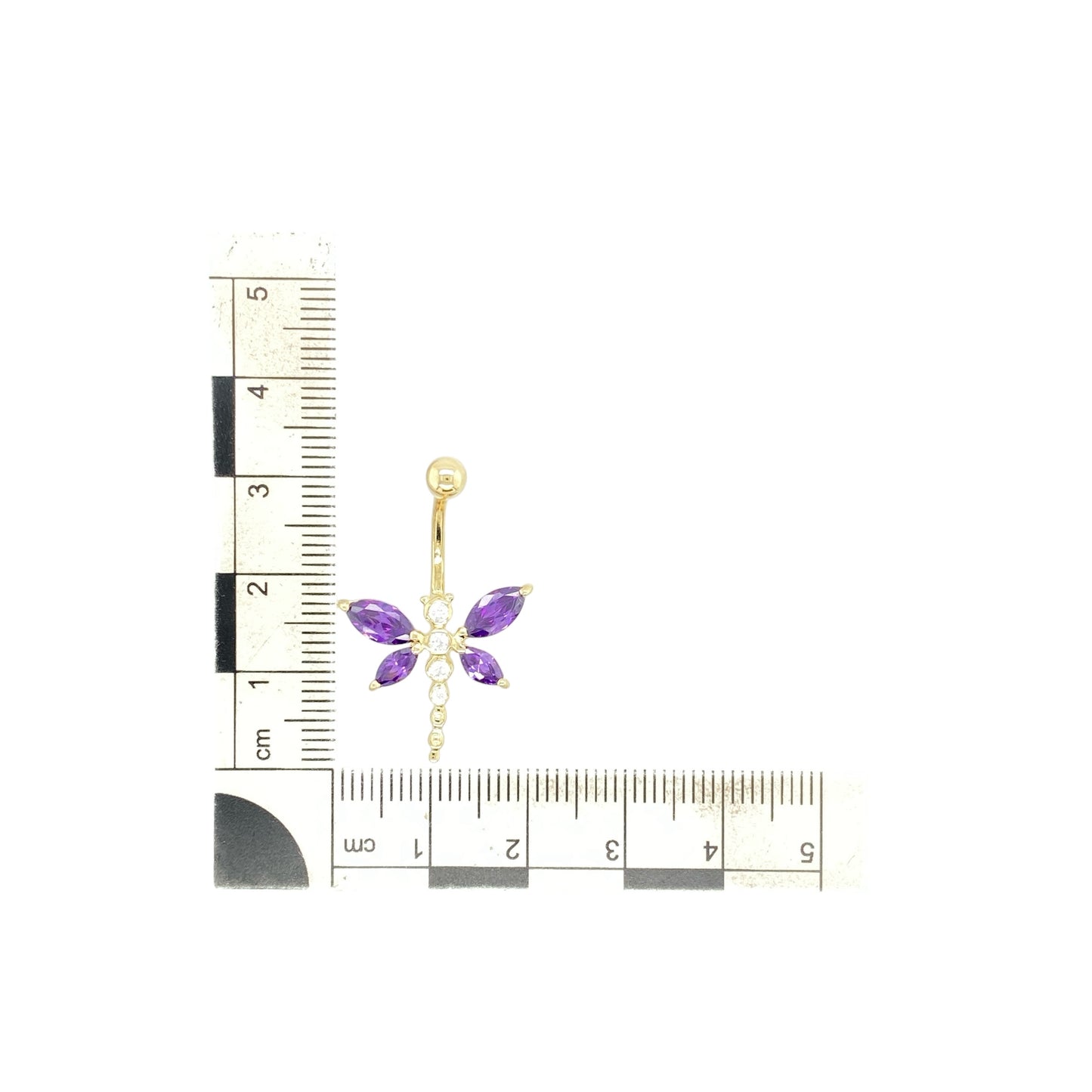 9ct Gold Amethyst & Cubic Zirconia Set Butterfly Belly Bar