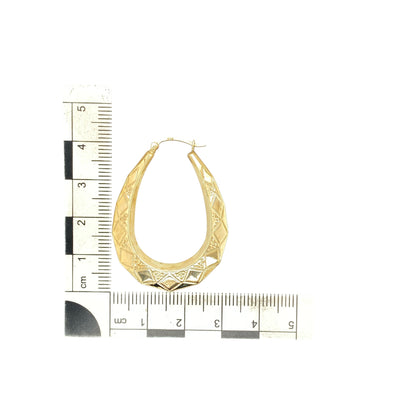 9ct Gold Patterned Oval Creole Earrings