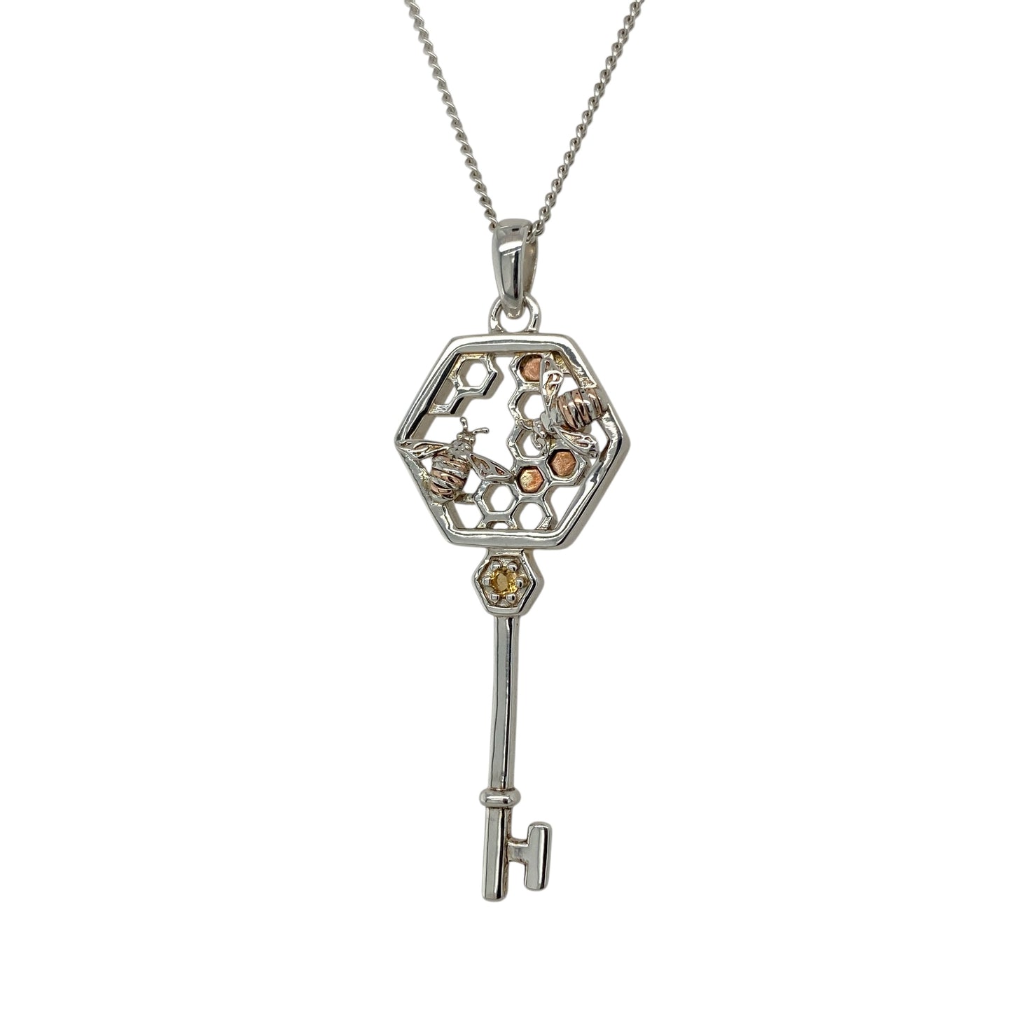 925 Silver & Citrine Set Clogau Bee Key 18" - 23" Necklace