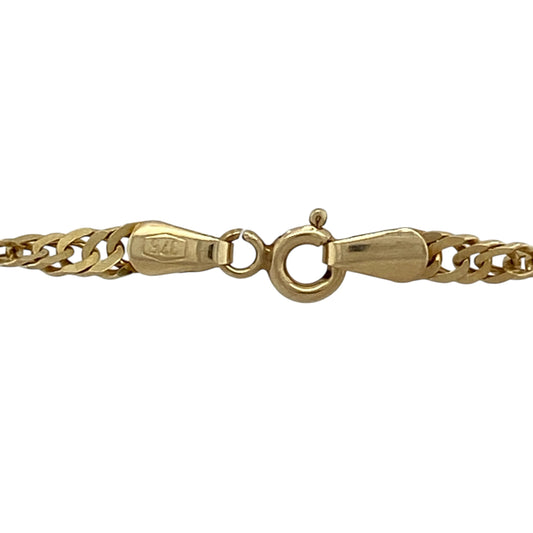 Bring elegant texture and eye-catching shine to your jewellery collection with this pre-owned 9ct yellow gold Singapore chain.

Design: The chain features a classic Singapore link design with a link width of approximately 3mm, creating a distinctive twisted effect that reflects light beautifully.
Material: Made from 9-carat yellow gold, the warm polished finish enhances the chain’s natural sparkle and timeless appeal.