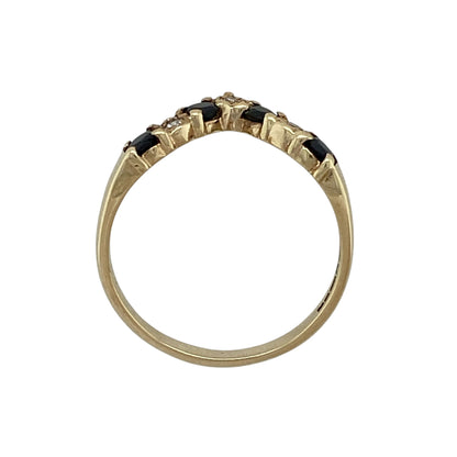 9ct Gold Diamond & Sapphire Set Wishbone Ring