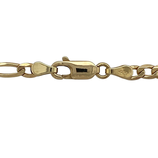 Bring timeless style and confident character to your jewellery collection with this pre-owned 9ct yellow gold Figaro chain, offering a classic link pattern that remains effortlessly stylish.

Design: The chain features the traditional Figaro link design, combining alternating long and short links for a distinctive and recognisable look, with a link width of approximately 3mm.
Material: Made from 9-carat yellow gold, the polished finish highlights the rich golden tone and clean lines of the chain.