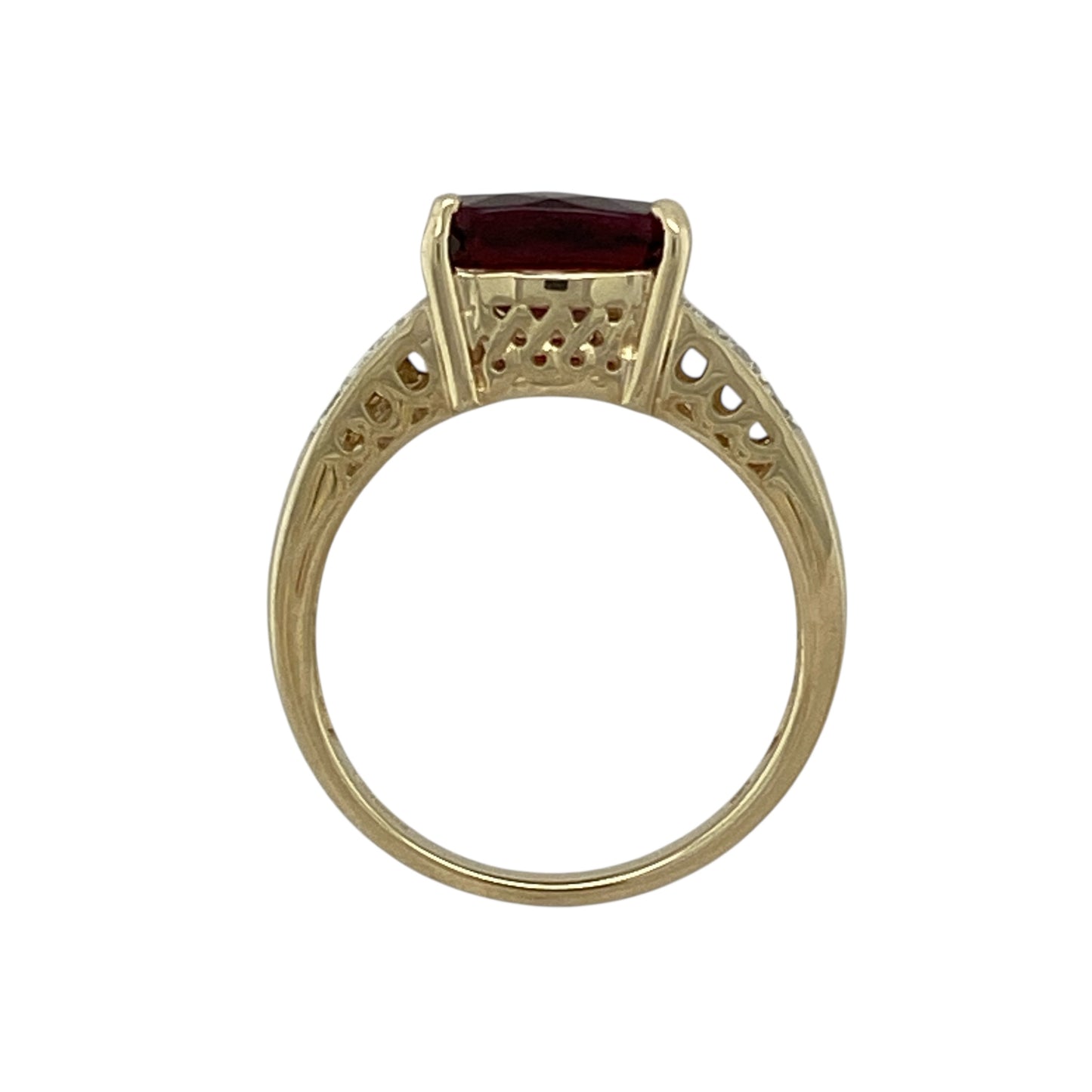 9ct Gold Diamond & Red Stone Set Ring