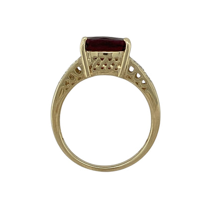 9ct Gold Diamond & Red Stone Set Ring