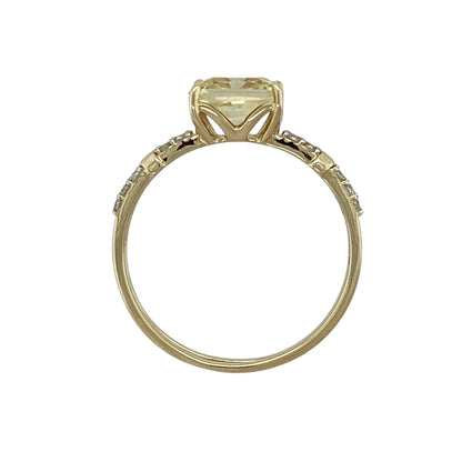 9ct Gold Light Green Stone & Cubic Zirconia Set Ring