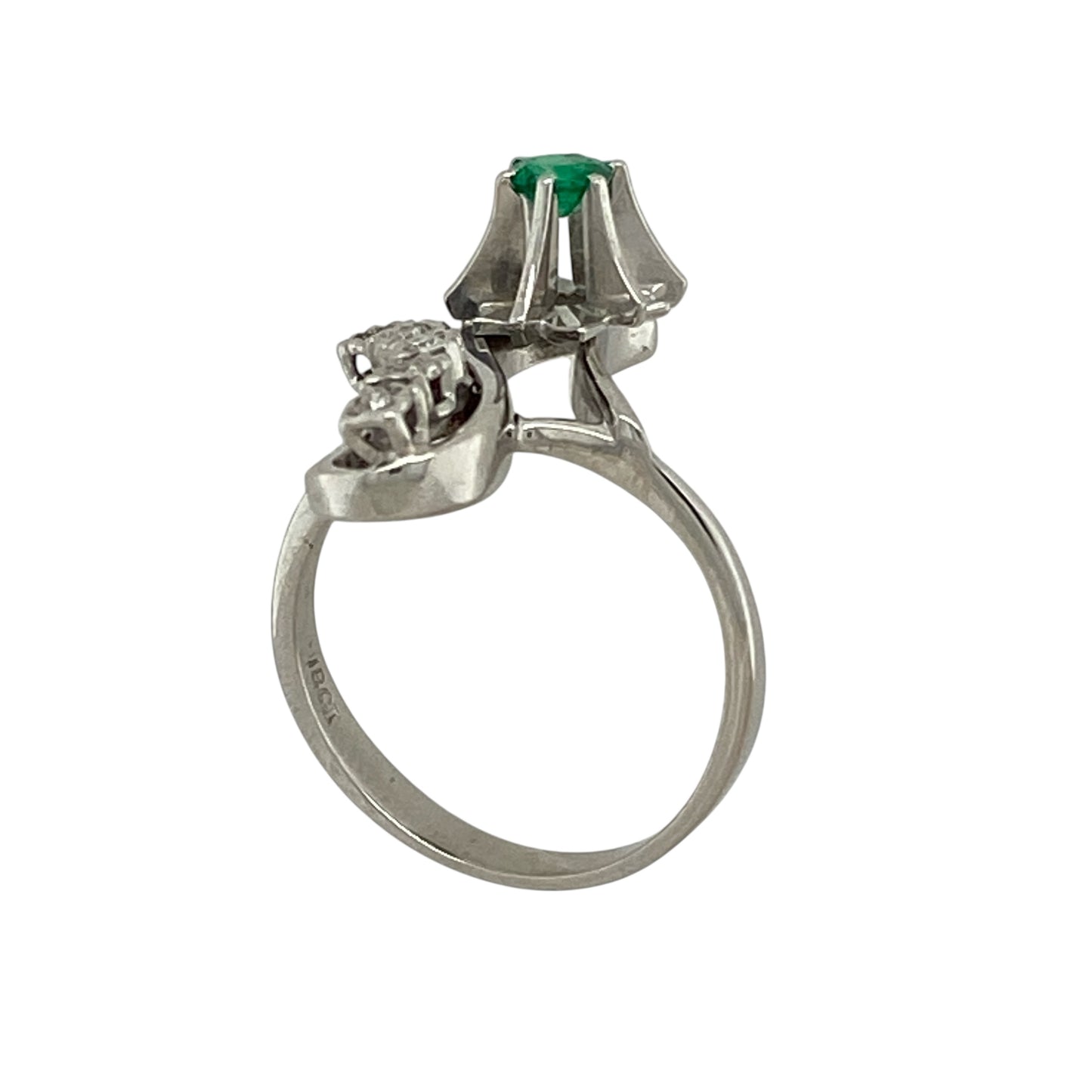 18ct White Gold Diamond & Emerald Set Twist Ring