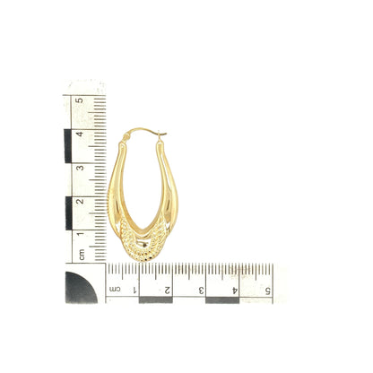 9ct Gold Patterned Oval Creole Earrings