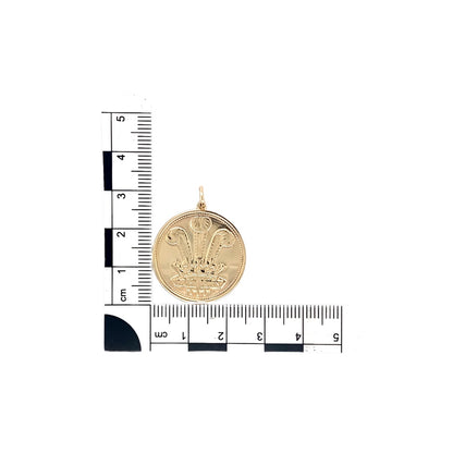 9ct Gold Welsh Dragon and Three Feather Coin Style Pendant