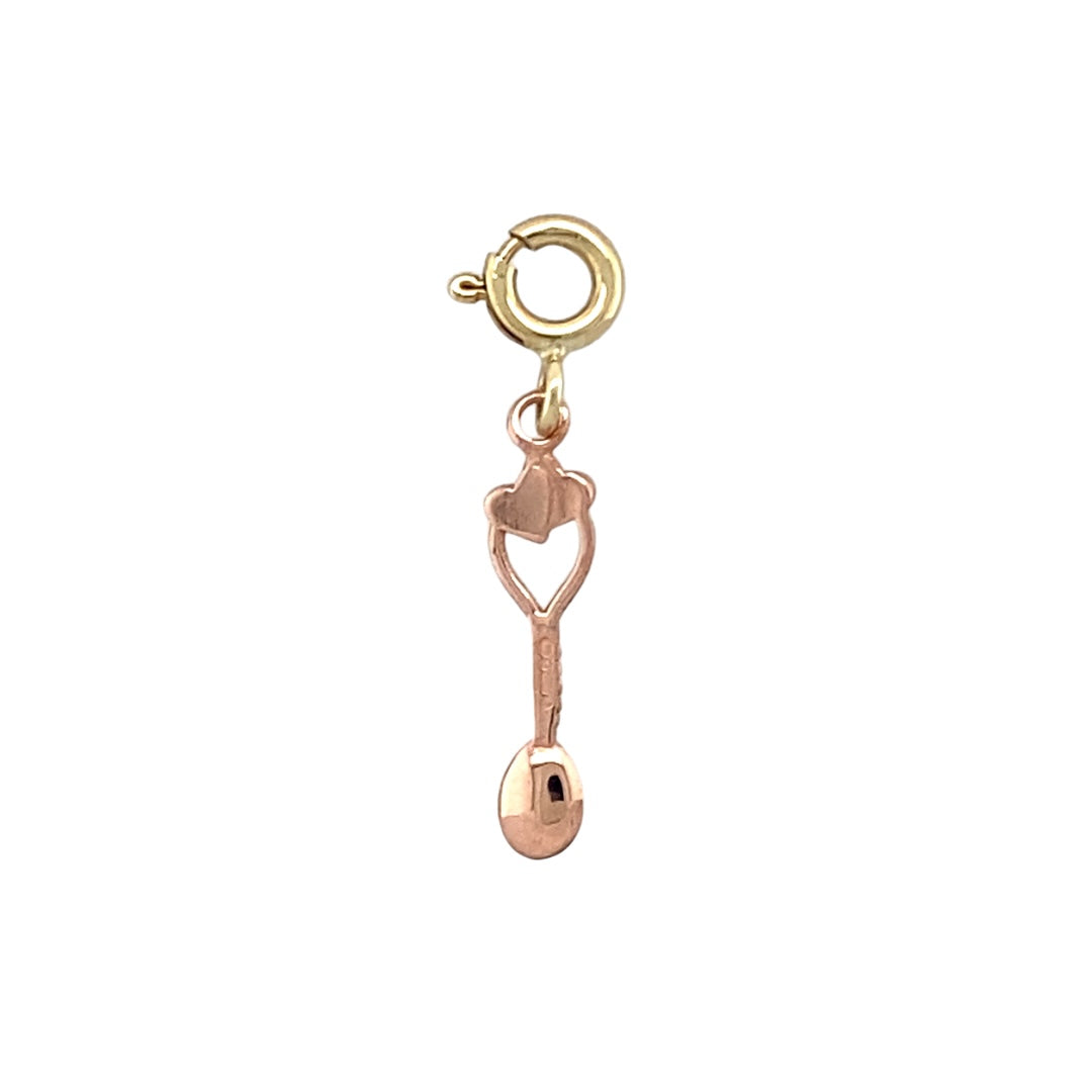 Preowned 9ct Yellow and Rose Gold Clogau double heart Lovespoon Charm with the weight 0.40 grams