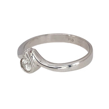Load image into Gallery viewer, Preowned 18ct White Gold &amp; Diamond Set Wishbone Ring in size O to P with the weight 3.10 grams. The diamond is approximately 15pt with approximate clarity i3 and colour M - N
