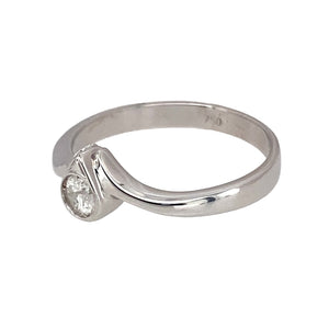 Preowned 18ct White Gold & Diamond Set Wishbone Ring in size O to P with the weight 3.10 grams. The diamond is approximately 15pt with approximate clarity i3 and colour M - N