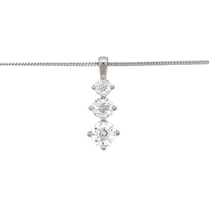 Preowned 9ct White Gold & Cubic Zirconia Set Trilogy Pendant on an 18" curb chain with the weight 3.10 grams. The pendant is 2.2cm long including the bail