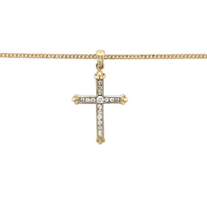 Preowned 9ct Yellow Gold & Cubic Zirconia Set Cross Pendant on an 18" curb chain with the weight 3.10 grams. The pendant is 2.6cm long including the bail