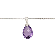 Load image into Gallery viewer, Preowned 9ct White Gold &amp; Amethyst Drop Pendant on a 20&quot; curb chain with the weight 7.60 grams. The amethyst is approximately 20mm by 16mm
