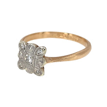Load image into Gallery viewer, Preowned 18ct Yellow Gold &amp; Platinum Diamond Art Deco Style Cluster Ring in size N to O with the weight 2.30 grams. The front of the ring is 8mm high
